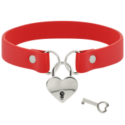 COQUETTE CHIC DESIRE – COLLAR CUERO VEGANO ROJO ACCESORIO CORAZÓN CON LLAVE