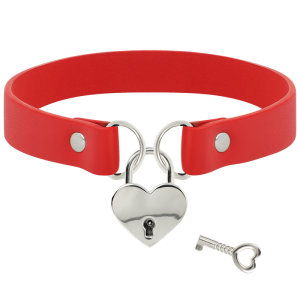 COQUETTE CHIC DESIRE – COLLAR CUERO VEGANO ROJO ACCESORIO CORAZÓN CON LLAVE