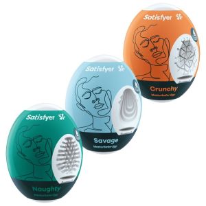 SATISFYER – 3 HUEVOS MASTURBADORES NAUGHTY, SAVAGE  CRUNCHY