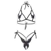 LEG AVENUE – SET DOS PIEZAS SUJETADOR Y TANGA DE MARIPOSAS Y PERLAS TALLA UNICA – NEGRO