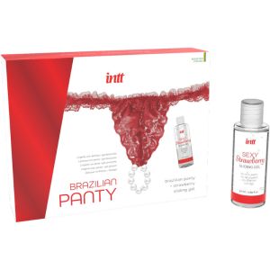 INTT RELEASES – PANTY BRASILEÑO ROJA CON PERLAS Y GEL LUBRICANTE 50 ML