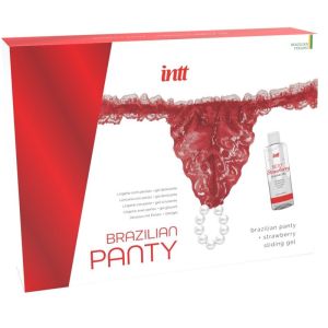 INTT RELEASES – PANTY BRASILEÑO ROJA CON PERLAS Y GEL LUBRICANTE 50 ML