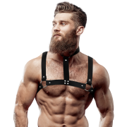 FETISH SUBMISSIVE ATTITUDE – ARNÉS AJUSTABLE ECOPIEL PECHO CON COLLAR HOMBRE