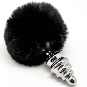 ALIVE – ANAL PLEASURE PLUG ESPIRAL METAL POMPON NEGRO TALLA L