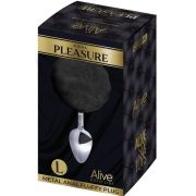 ALIVE – ANAL PLEASURE PLUG LISO METAL POMPON NEGRO TALLA L