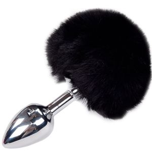 ALIVE – ANAL PLEASURE PLUG LISO METAL POMPON NEGRO TALLA L