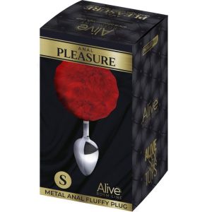 ALIVE – ANAL PLEASURE PLUG LISO METAL POMPON ROJO TALLA S