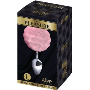 ALIVE – ANAL PLEASURE PLUG LISO METAL POMPON ROSA TALLA L