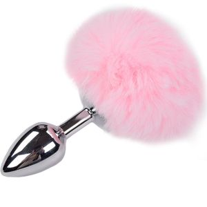 ALIVE – ANAL PLEASURE PLUG LISO METAL POMPON ROSA TALLA M