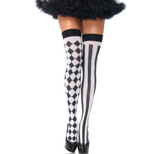 LEG AVENUE – CALCETINES ALTOS ARLEQUIN NEGRO/BLANCO