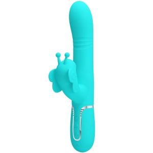 PRETTY LOVE – VIBRADOR RABBIT MULTIFUNCIÓN 4 EN 1 MARIPOSA VERDE AGUA