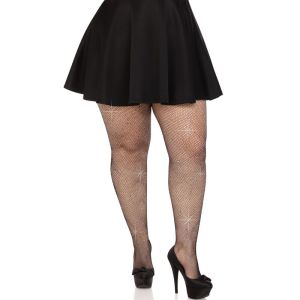 LEG AVENUE – MEDIAS REJILLA CRISTALIZADA NEGRO PLUS SIZE