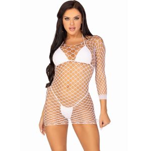 LEG AVENUE – VESTIDO DE REJILLA MANGA LARGA BLANCO TALLA ÚNICA