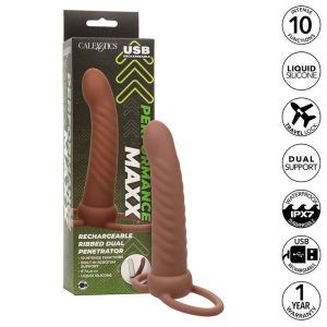 CALEXOTICS – MAXX DOBLE PENETRADOR ACANALADO 10 VIBRACIONES MULATO