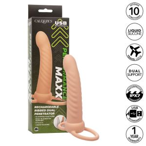 CALEXOTICS – MAXX DOBLE PENETRADOR ACANALADO 10 VIBRACIONES NATURAL