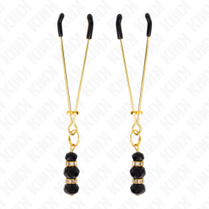 KINK – PINZAS PARA PEZONES DORADA FINA CON TRIPLE BOLA DE VIDRIO NEGRO 7 CM