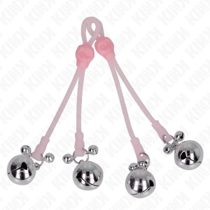 KINK – PINZAS PARA PEZONES LUMINOSAS FORMA CALABERA CON CASCABEL SONORO AJUSTABLE ROSA / PLATEADO