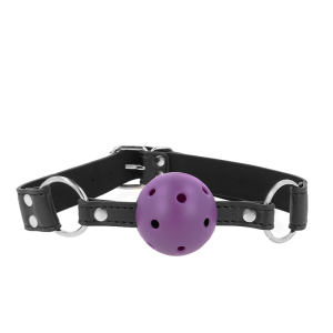 KINK – MORDAZA DE BOLA 4 CM TRANSPIRABLE CON DOBLE REMACHE MORADO 62 x 2.5 CM AJUSTABLE 42-58 CM