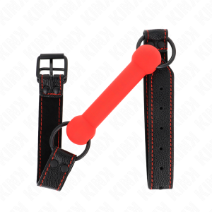 KINK – MORDAZA FORMA DE HUESO CON CORREA POLIPIEL ROJO AJUSTABLE 41-57 CM