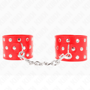 KINK – MUÑEQUERAS CON CIERRE A PRESIÓN LLENO DE TACHUELAS AJUSTABLE ROJO 19-24 CM X 5.5 CM