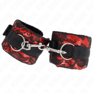 KINK – MUÑEQUERAS CORTAS DE ENCAJE TERCIOPELO Y UNIÓN DE NYLON ROJO/NEGRO 23 X 6.5 CM