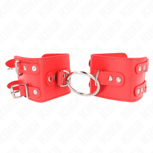 KINK – MUÑEQUERAS FIJAS CON ANILLA Y TACHUELAS ROJO AJUSTABLE 17-22 CM X 6.5 CM