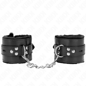 KINK – MUÑEQUERAS FORRADAS CON AGUJEROS CUADRADOS NEGRO Y CORREA NEGRO AJUSTABLE 17-29 CM X 6 CM