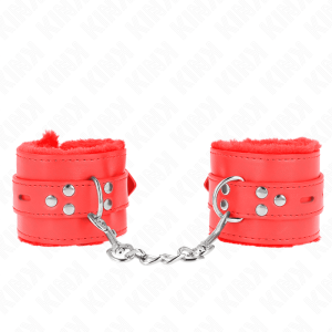 KINK – MUÑEQUERAS FORRADAS CON AGUJEROS CUADRADOS ROJO Y CORREA ROJO AJUSTABLE 17-29 CM X 6 CM