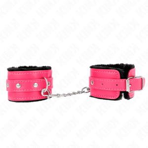 KINK – MUÑEQUERAS FORRADAS PREMIUM NEGRO CON CORREA FUCSIA AJUSTABLE 17-29 CM X 6 CM