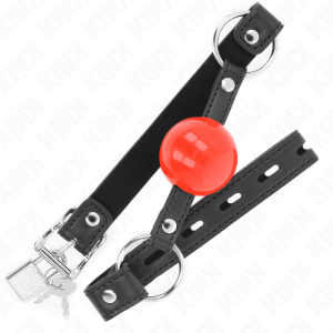 KINK – MORDAZA DE BOLA 4 CM CON CANDADO BOLA ROJA CORREA NEGRA 60 x 2 CM