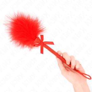 KINK – MASAJEADOR DE CUERDA DE NAILON CON PLUMAS PARA COSQUILLAS Y LAZO ROJO 25 CM