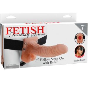 FETISH FANTASY SERIES – 7 HOLLOW STRAP-ON WITH BALLS 17.8CM NATURAL