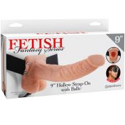 FETISH FANTASY SERIES – 9 HOLLOW STRAP-ON WITH BALLS 22.9CM NATURAL