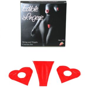 SECRETPLAY – TANGA Y CUBRE PEZONES COMESTIBLES FRESA