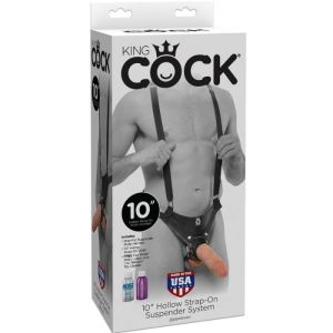 KING COCK – STRAP-ON CON DILDO HUECO 25.5 CM Y TIRANTES COLOR CARNE