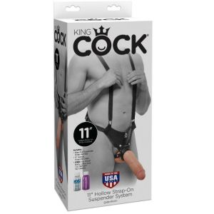 KING COCK – STRAP-ON CON DILDO HUECO 28 CM Y TIRANTES COLOR CARNE