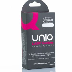 UNIQ –  LADY CONDOM PRESERVATIVOS FEMENINOS CON LIGUERO SIN LATEX 3 UNIDADES