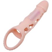 BAILE – FUNDA EXTENSORA PENE CON VIBRACION Y STRAP NATURAL 13.5 CM