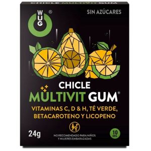 WUG GUM – MULTIVIT CHICLE VITAMINA C, H, D, BETACAROTENO, LICOPENO Y TÉ VERDE 10 UNIDADES