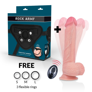 ROCKARMY – ARNÉS + LIQUID SILICONE VIBRADOR CONTROL REMOTO PREMIUM APACHE 20.5 CM -O- 4.62 CM